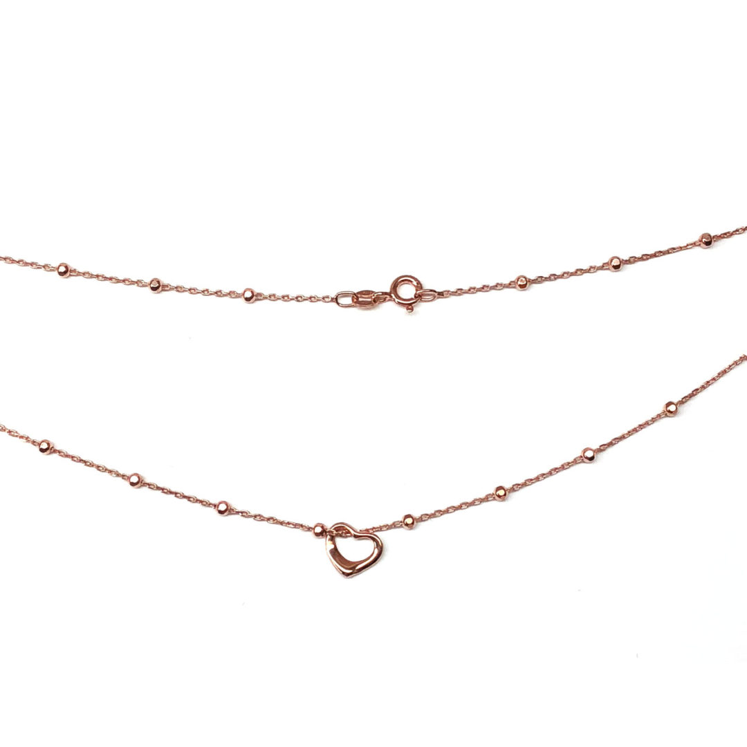 10k Rose Gold Floating Heart on Rose Gold Bead Chain - Image 3