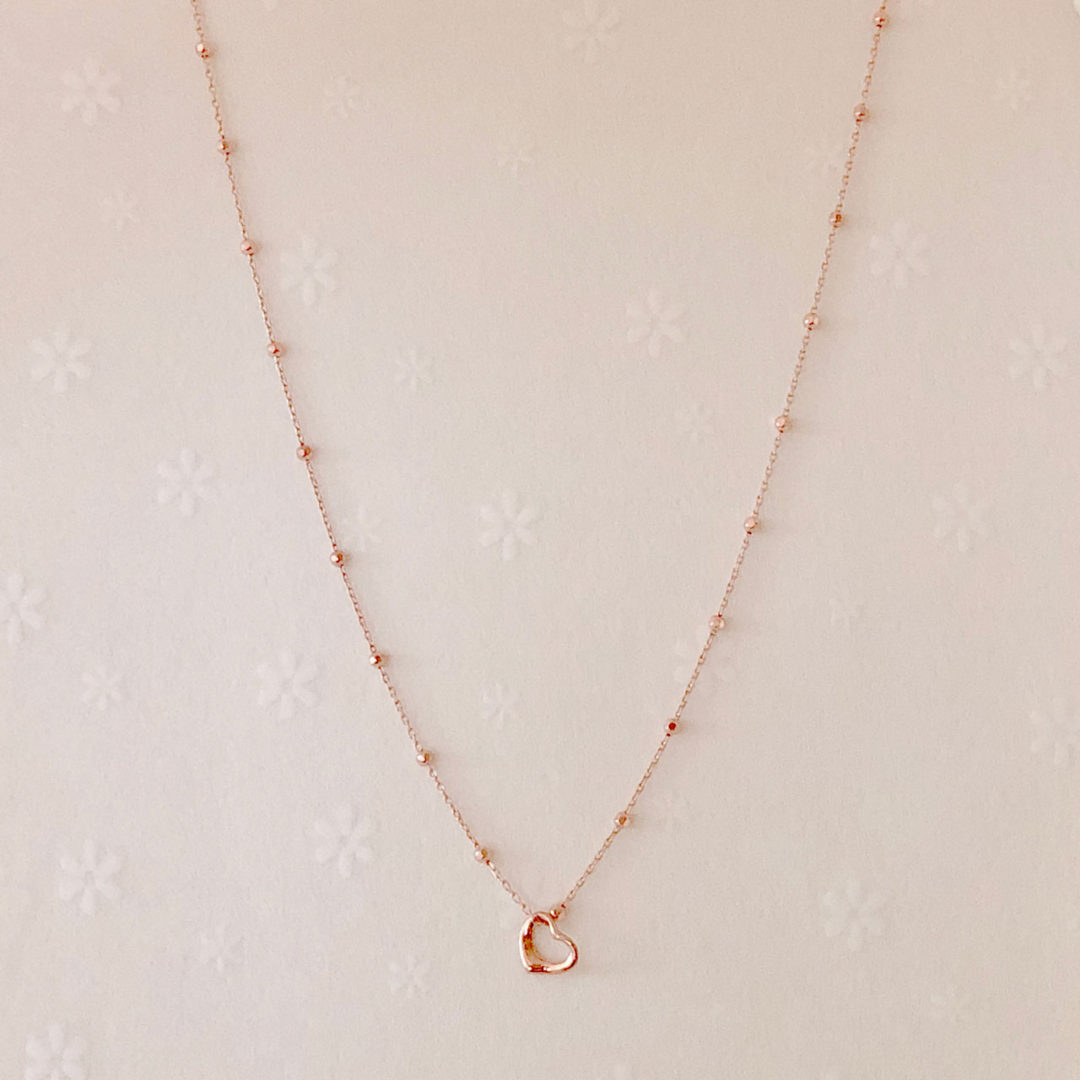 10k Rose Gold Floating Heart on Rose Gold Bead Chain - Image 2