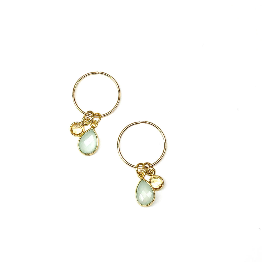 10K Gold Chalcedony Citrine Gold Hoop Earrings