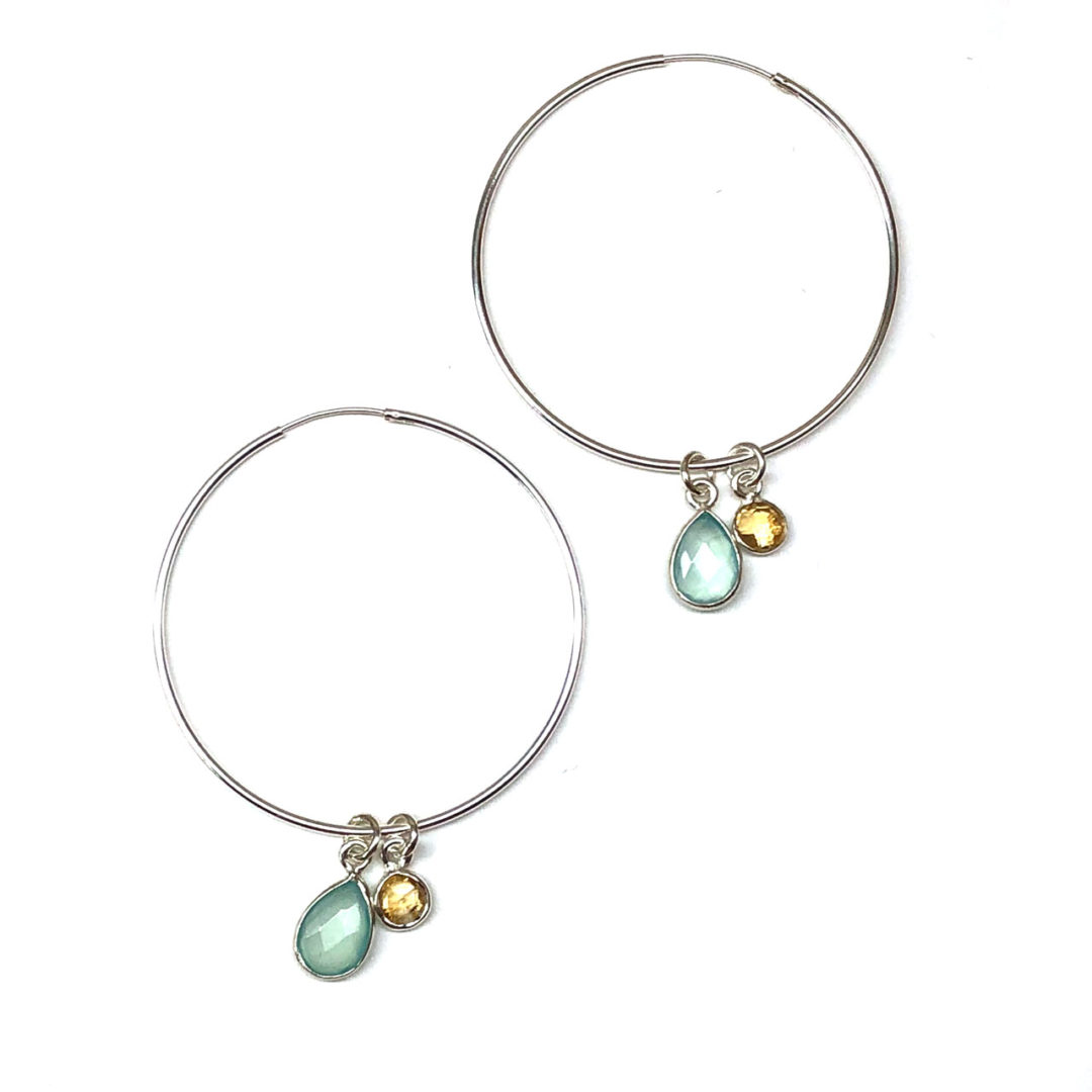 Chalcedony Citrine Sterling Silver Large Hoop Earrings