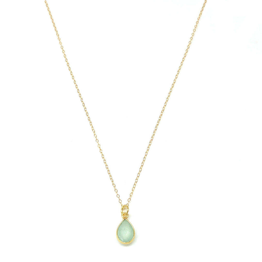 14k Gold Filled Chain Chalcedony Pear Drop Necklace