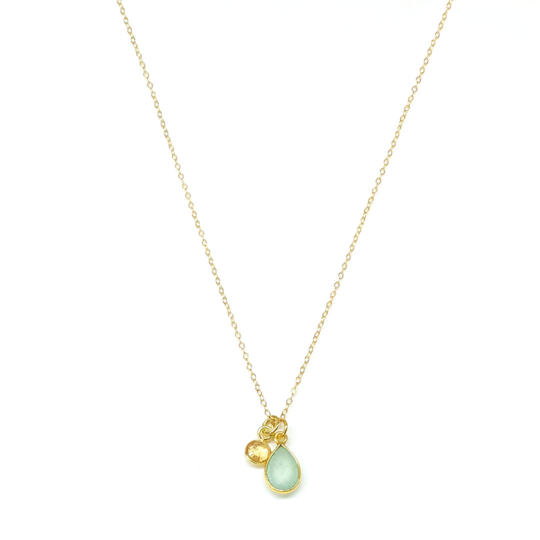 14k Gold Filled Chain Chalcedony & Citrine Charm Necklace