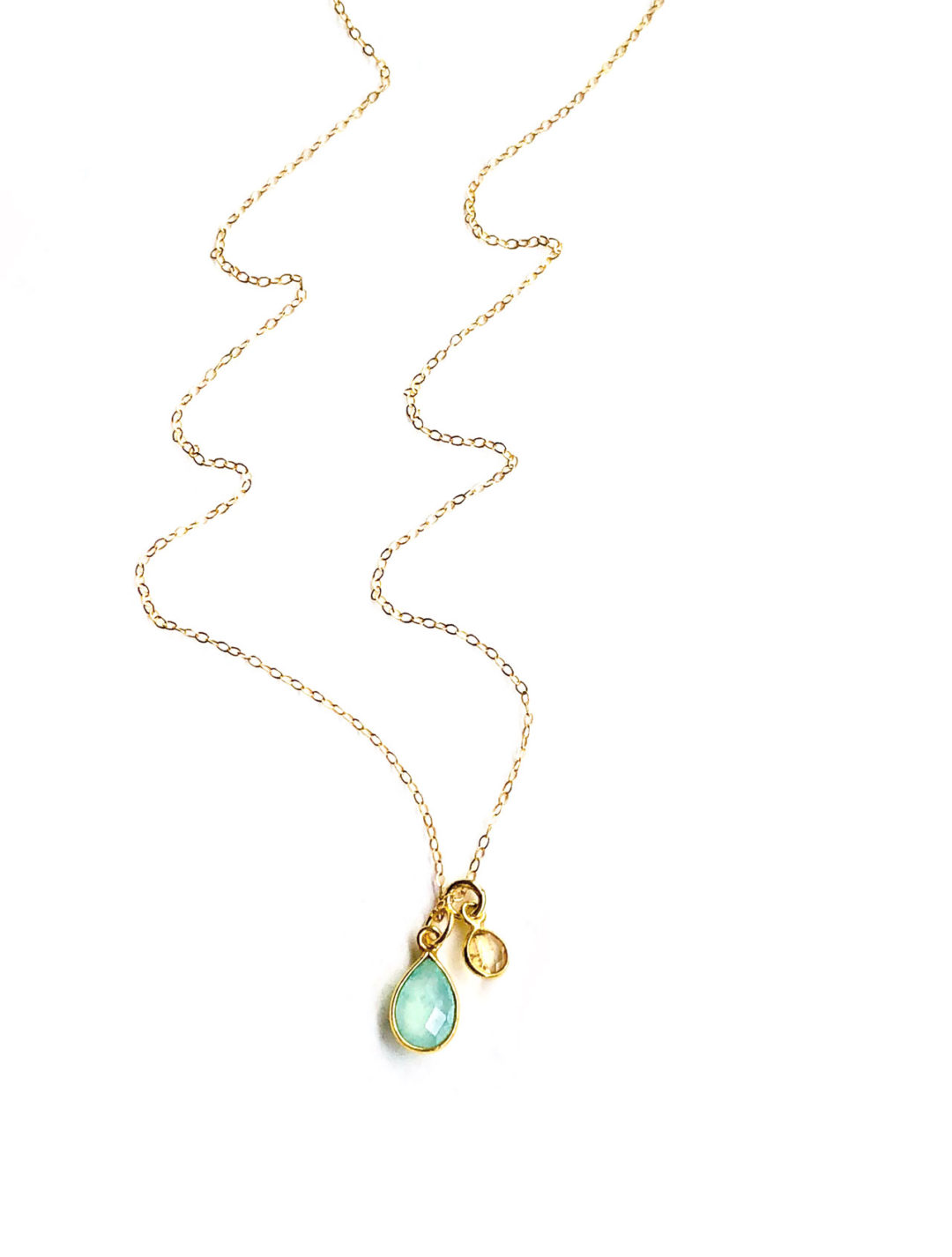 14k Gold Filled Chain Chalcedony & Citrine Charm Necklace - Image 2