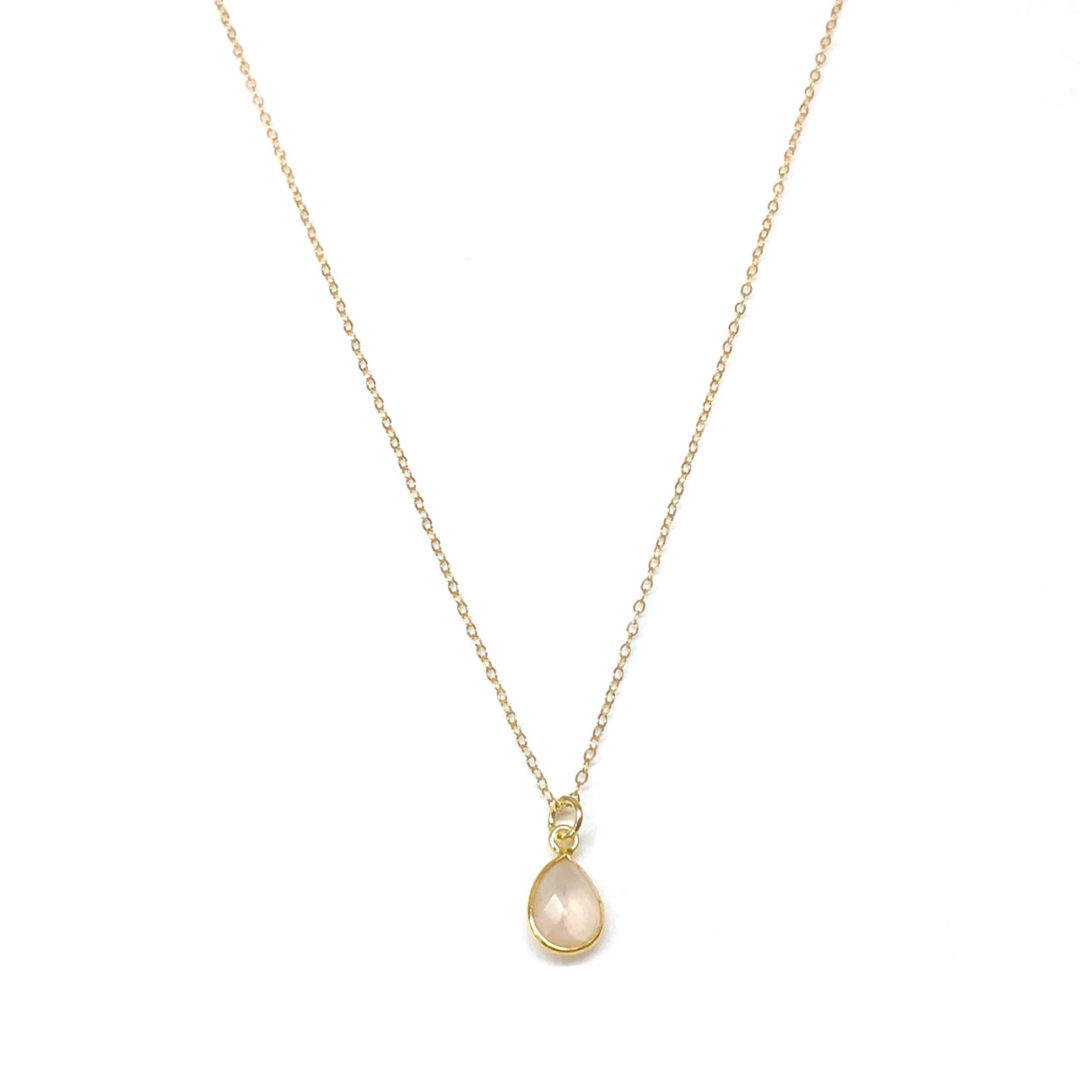 14k Gold Filled Chain Rose Quartz Pear Drop Necklace