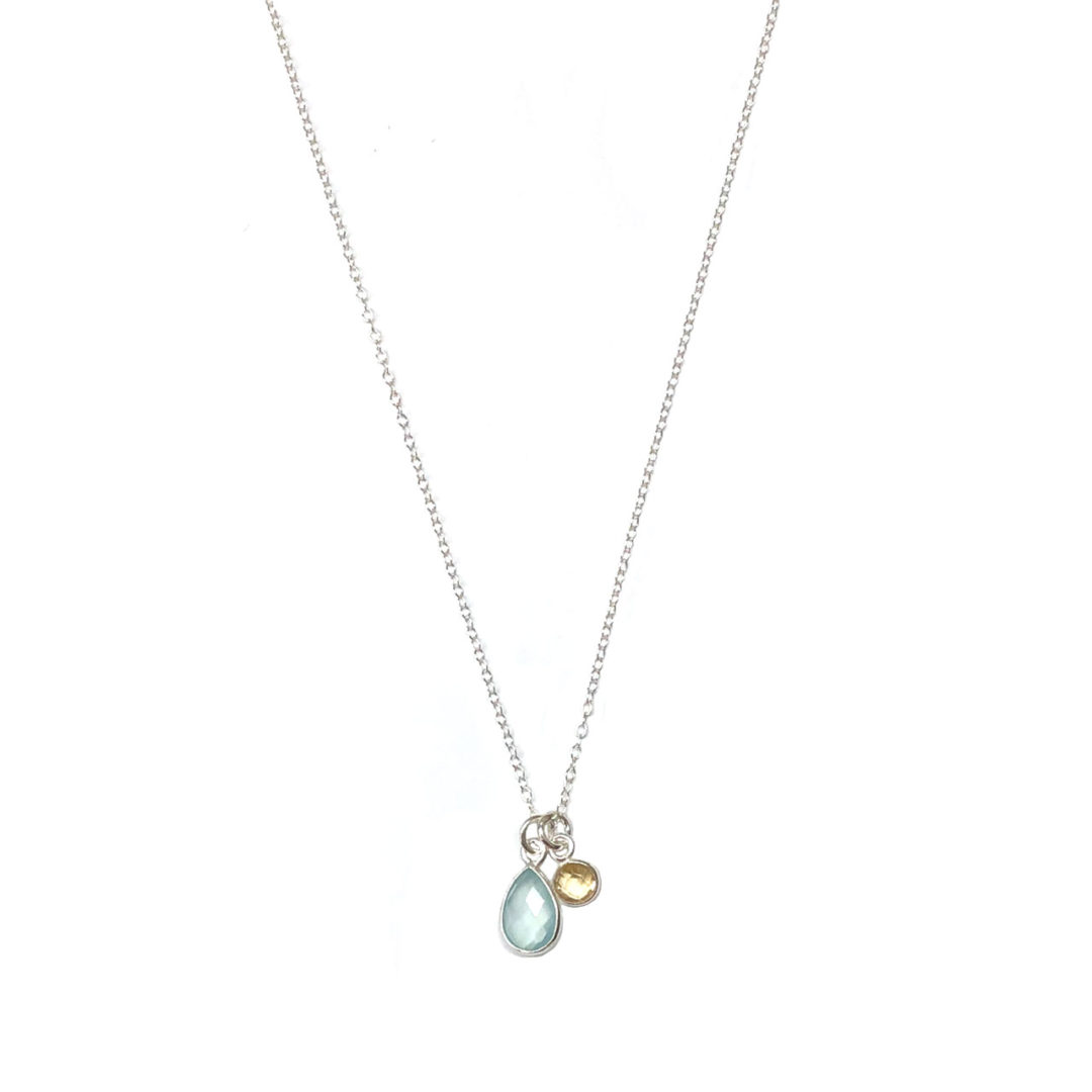 Sterling Silver Chalcedony Citrine Charm Necklace