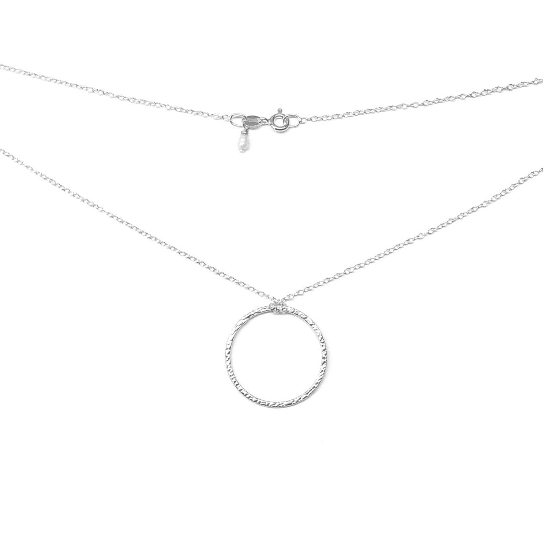 Sterling Silver Large Round Hammered Necklace - Image 2