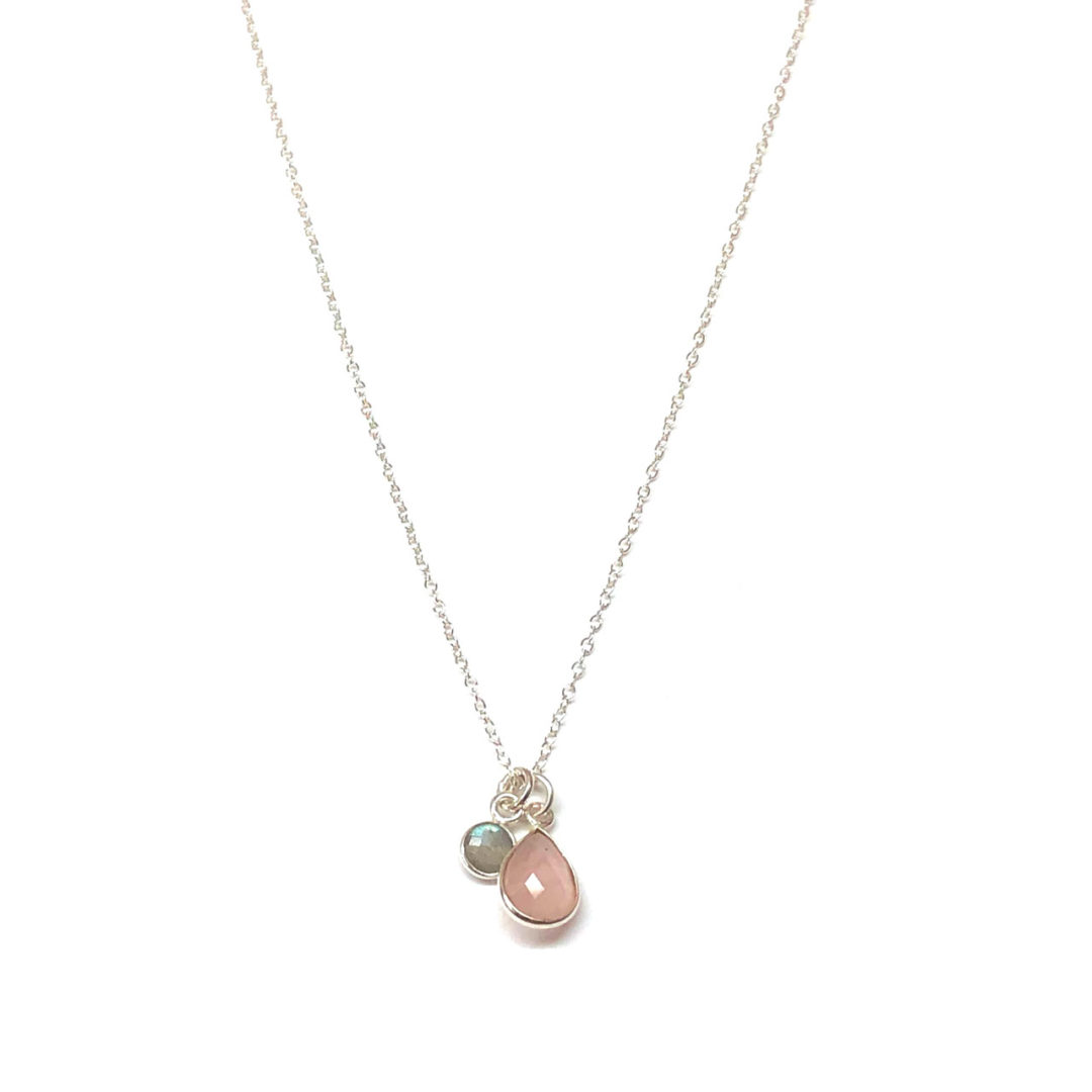 Sterling Silver Rose Quartz Labradorite Charm Necklace