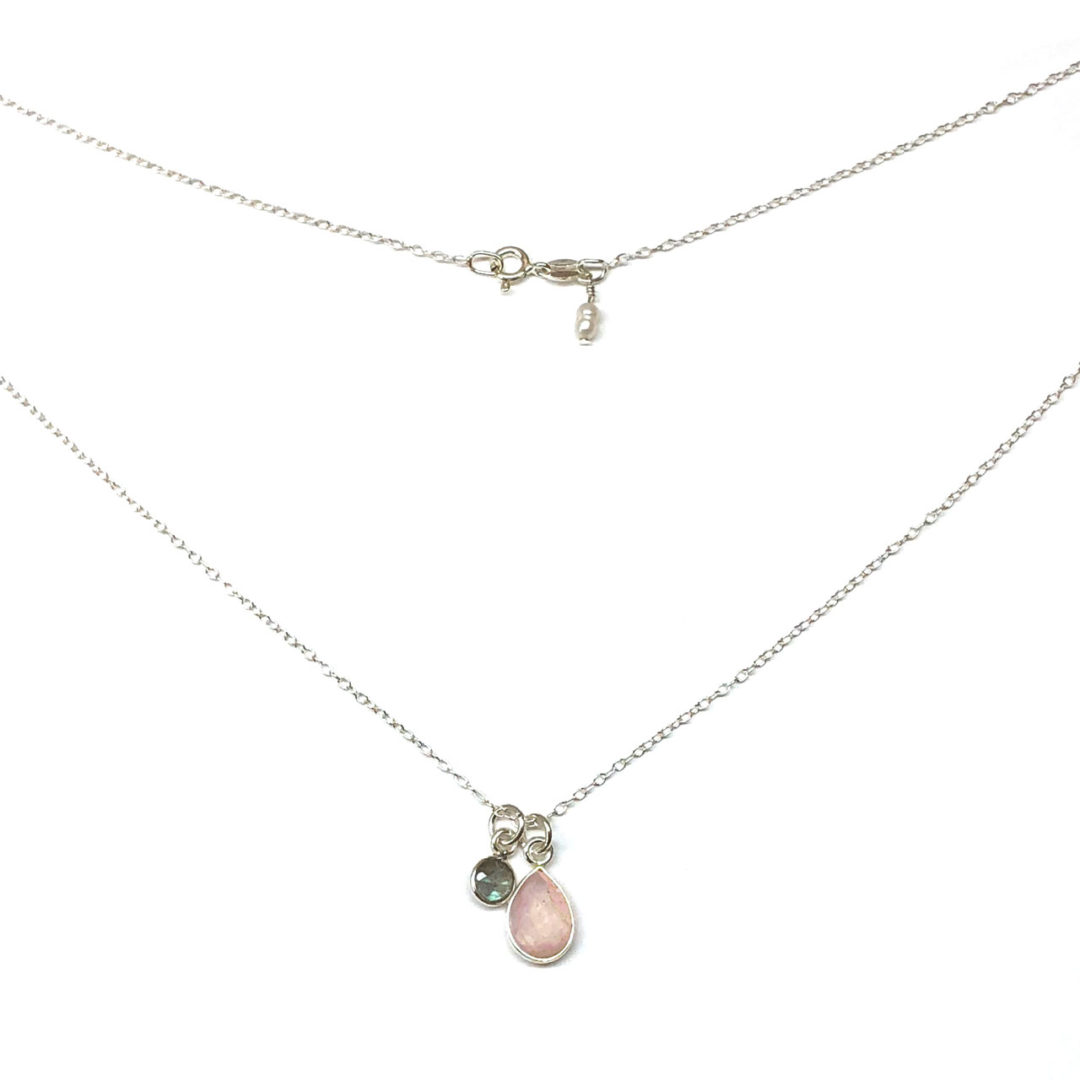 Sterling Silver Rose Quartz Labradorite Charm Necklace - Image 2