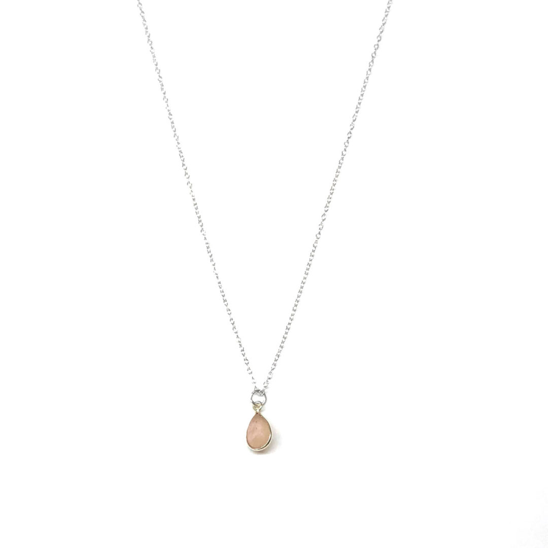 Sterling Silver Rose Quartz Pear Drop Necklace