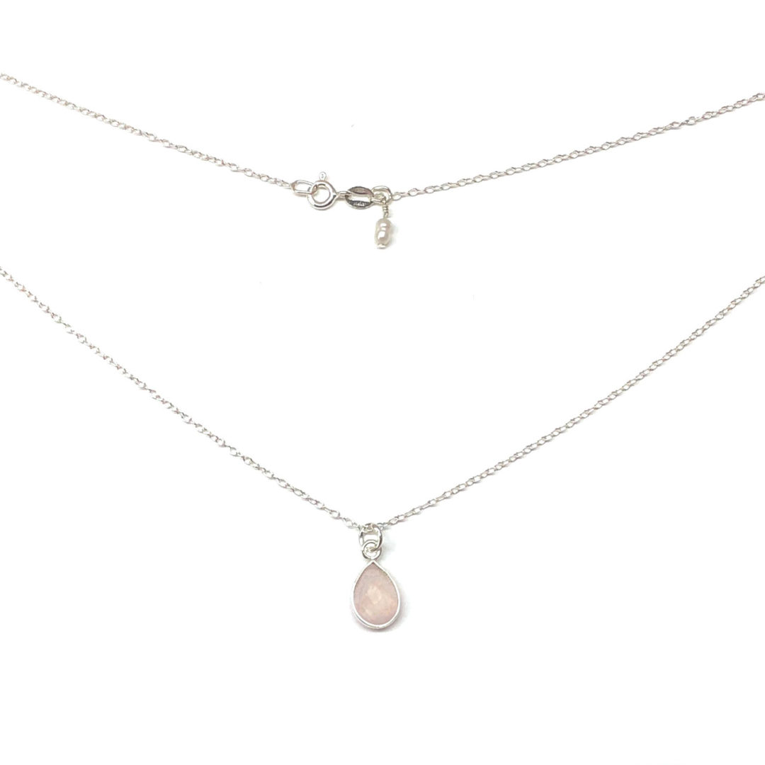 Sterling Silver Rose Quartz Pear Drop Necklace - Image 2