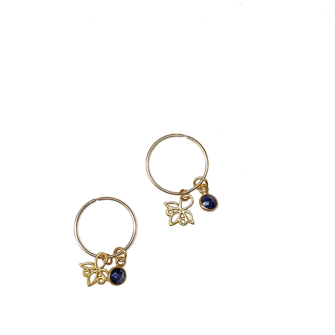 10K Gold Trillium Sapphire Gold Hoop Earrings