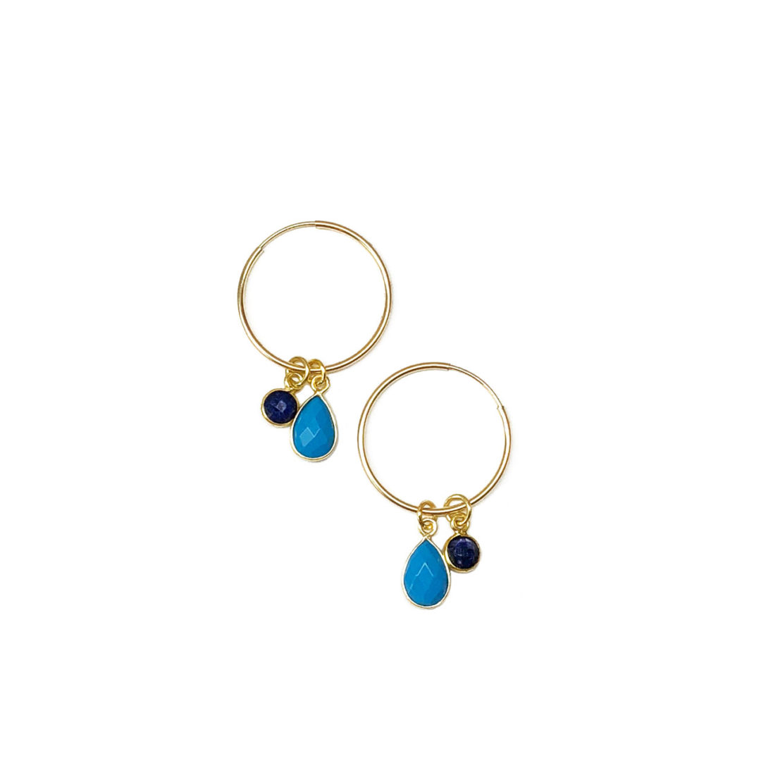 14K Gold Filled Turquoise Sapphire Gold Hoop Earrings