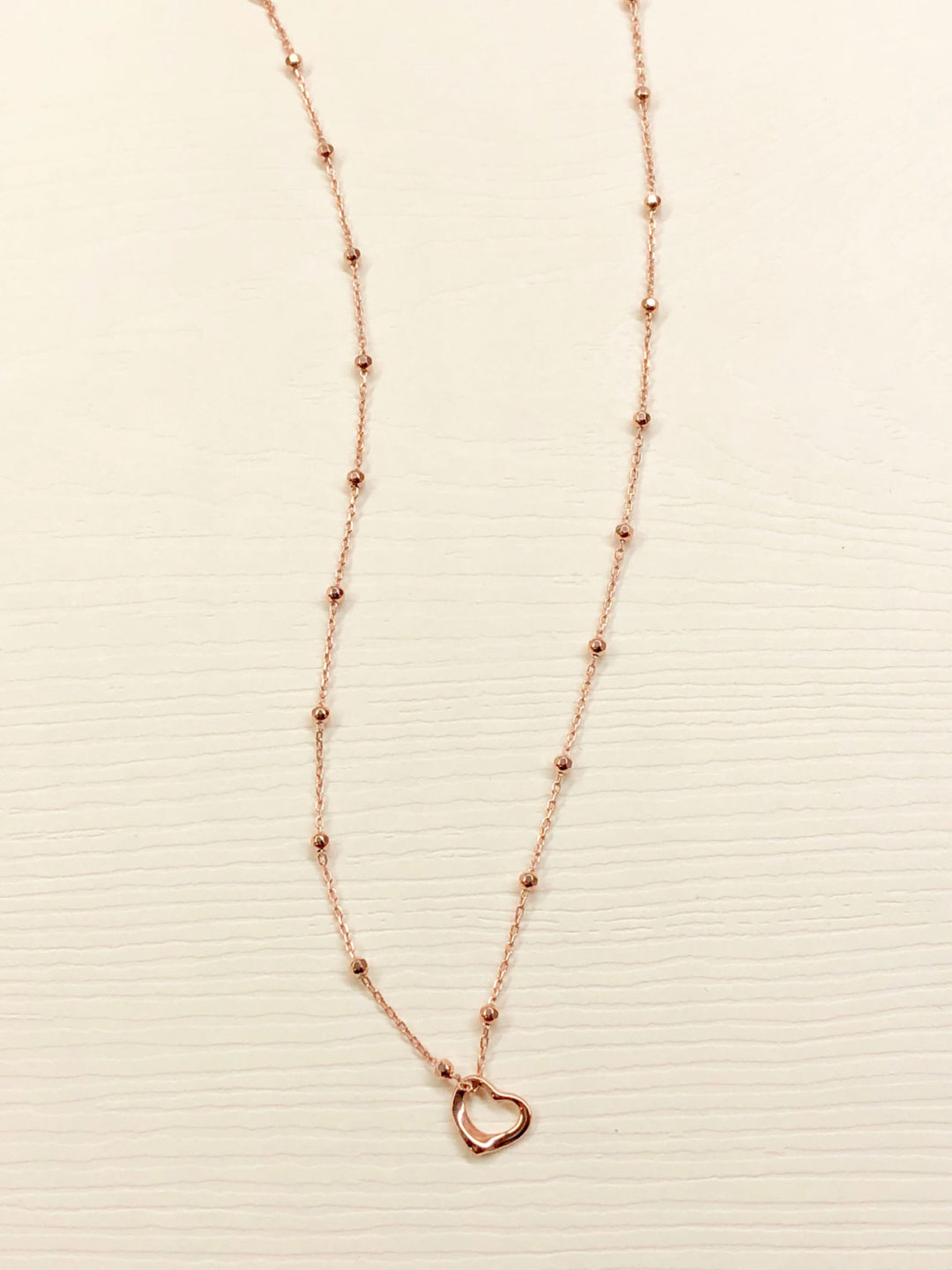 10k Rose Gold Floating Heart on Rose Gold Bead Chain - Image 4