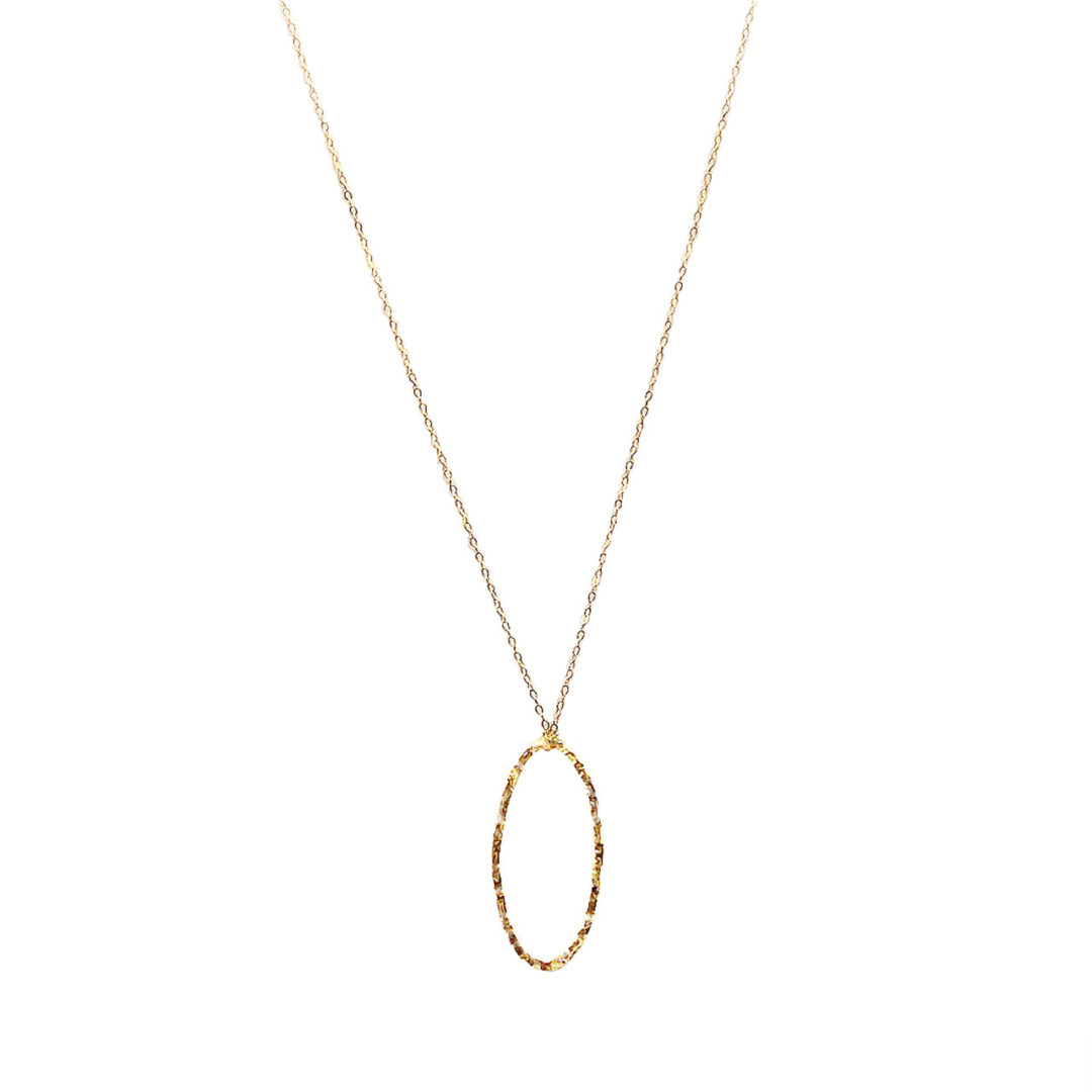 Hammered Oval Gold Vermeille Necklace on 14k Gold Filled Chain